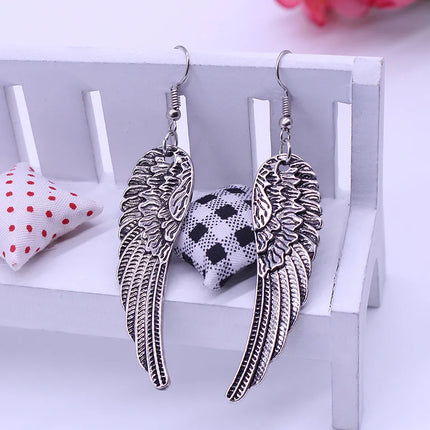2023 Trend Punk Retro Angel Wings Earrings Drop Feather Hanging Dangle Metal Long Earring For Women Alloy Gothic Jewelry Stud