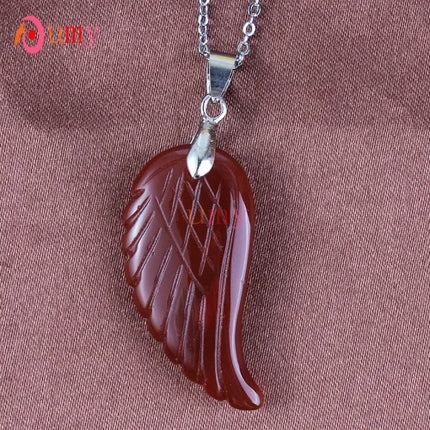 KFT Natural Stones 35mm Carve Angel Wing Pendants Rock Crystal Opalite Fluorite Lapis Lazuli Rhodonite Pendant Women Men Jewelry