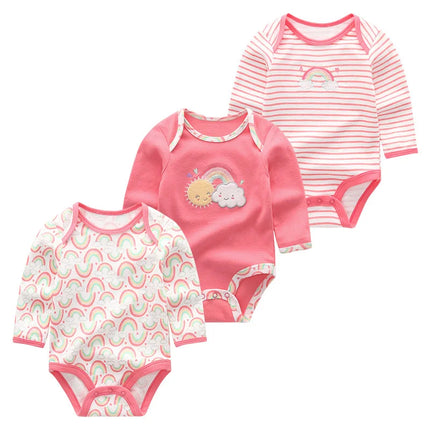 Baby Girl Fall Jumpsuit Long Sleeve 3Pcs Pure Cotton Newborn Bodysuits Round Collar Toddler Boy Clothes Set Infant Cute Costume