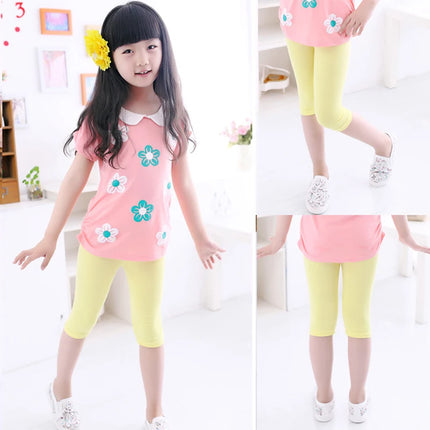 3-10 Years Girls' Knee-Length Cropped Pants - Candy Color Children's Bottoms for Spring-Summer All-Matches Leggings