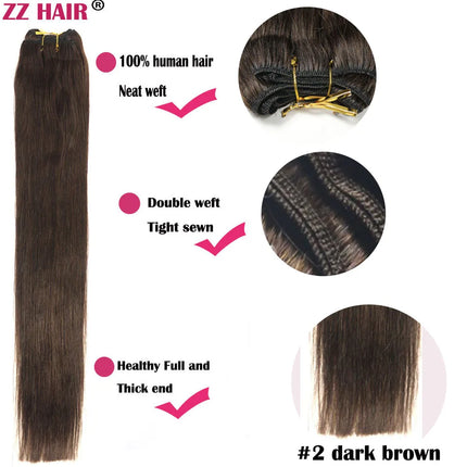 ZZHAIR 100% Human Hair Extensions 16"-26" Machine Made Remy Hair Weft Weaving 100g/Pcs Straight Natural Silk Non-clips