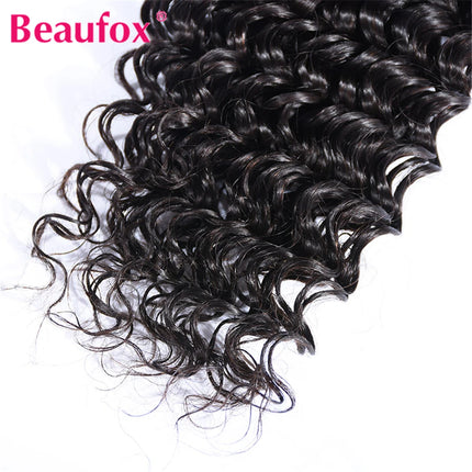 Beaufox Brazilian Deep Wave Lace Closure 4x4 Human Hair Free Part With Baby Hairs 130% Density Remy Hair Natural Color