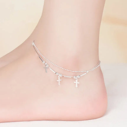 Buyee 925 Sterling Silver Female Simple Anklet Chain Foot Legs Anklet for Women Fashion Star Fine Jewelry Anklets Chain