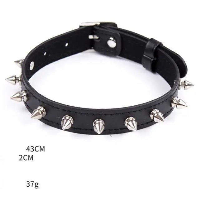 Black PU Leather Rivet Needle Thorns Collar Slave Fantasy Fetish Bondage BDSM Gear Bondage Neck Strap Sex Product for Couples