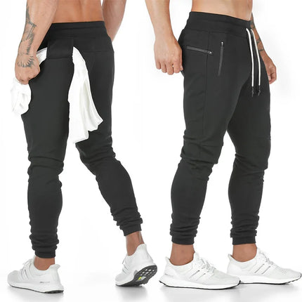 New Cotton Men Sweatpants with Towel Rack and Cell Phone Pocket Running Tights Pants Men Sporting Leggings Workout Pants