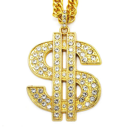 Hip Hop Gold Tone Dollar Sign Pendants Necklaces Long Twist Chain Statement Necklace For Women Men