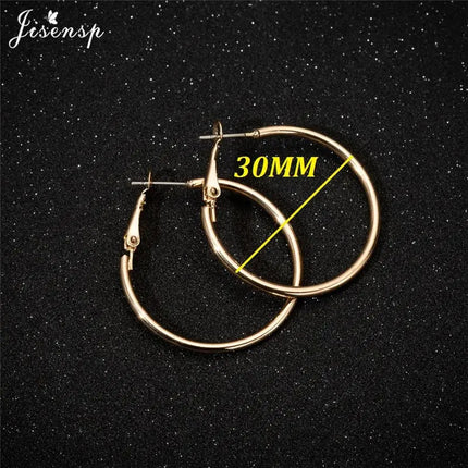 Jisensp 30/40/50/60mm Trendy Large Hoop Earrings Smooth Circle Earrings for Women Jewelry Hyperbole Oversizes Accessories