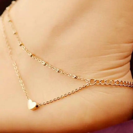 Japan And South Korea Fashion Double Love Heart Beach Anklet Titanium Steel Heart Gift Anklets For Women Barefoot Sandals Halhal