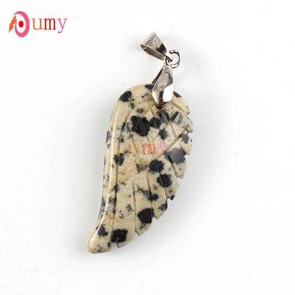 KFT Natural Stones 35mm Carve Angel Wing Pendants Rock Crystal Opalite Fluorite Lapis Lazuli Rhodonite Pendant Women Men Jewelry
