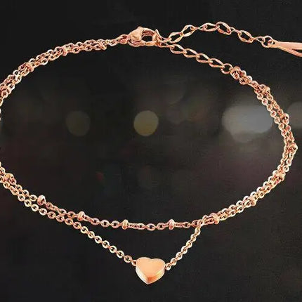 Japan And South Korea Fashion Double Love Heart Beach Anklet Titanium Steel Heart Gift Anklets For Women Barefoot Sandals Halhal