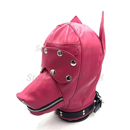 PU Leather Dog Headgear BDSM Bondage Mask Full Head Harness Fetish Blindfold Zipper Sex Slave Head Hood Sex Toys For Couples
