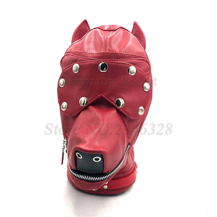 PU Leather Dog Headgear BDSM Bondage Mask Full Head Harness Fetish Blindfold Zipper Sex Slave Head Hood Sex Toys For Couples