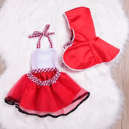 Newborn Baby Girls Tutu Dress + Cape Cloak Outfit Little Red Riding Hood Cosplay Photo Prop Costume Party Dresses Baby Clothes