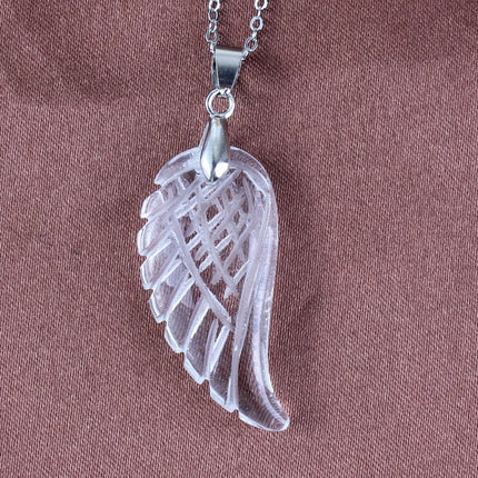 KFT Natural Stones 35mm Carve Angel Wing Pendants Rock Crystal Opalite Fluorite Lapis Lazuli Rhodonite Pendant Women Men Jewelry