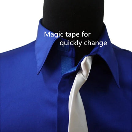 Dance King Michael Jackson Smooth Criminal Blue Shine Shirt & Tie Thread Gluing Performance Halloween Show Clothing No Button