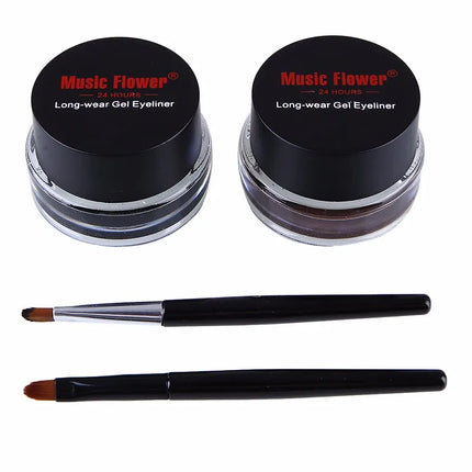 Music Flower 2pcs/Kit Eyeliner Gel Cream Natural Brown Makeup Eye Liner With Brush Easy to Draw Arrows Waterproof Eye Cosmetics