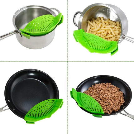 LMETJMA 6 Color Universal Clip on Strainer Adjustable Silicone Strain Pot   Strainer Colander For Pasta Fruit Vegetable JT-007