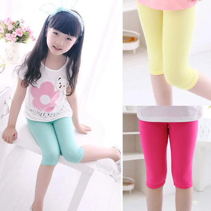 3-10 Years Girls' Knee-Length Cropped Pants - Candy Color Children's Bottoms for Spring-Summer All-Matches Leggings