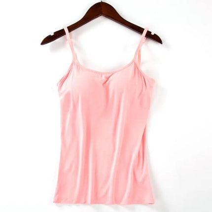 2020 Women Solid Tank Tops Adjustable Strap Built In Cup Padded Wireless Camisole Camis Vest Female Home Basic Tank Top