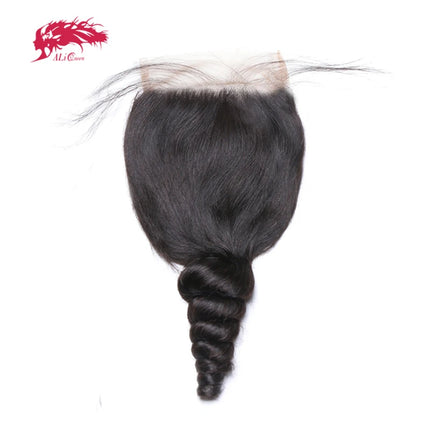 Ali Queen Hair Loose Wave Lace Closure Human Hair Brazilian Remy Hair Natural Color 10" - 20"  Free Part 4x4 Lace Frontal