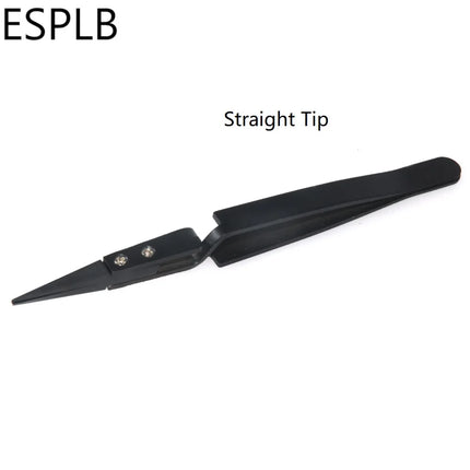 ESPLB Newest Reverse Tweezers Black Plastic Tip Stainless Steel Handle Precision Tweezers Curved/Flat/Straight Tip Tweezers