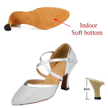 New Latin Shoes Tango Salsa Ballroom Party Women's High Heels Champagne Black Silver Wedding Women's Shoes Summer Sandals