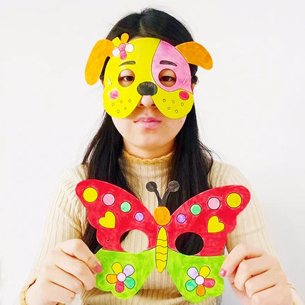 8Pcs Cartoon Animal Painting Masks Diy Color Kindergarten Graffiti Coloring Crafts Toys Children Creative Hand-Painted Fun Toys