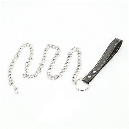 PU Leather Ring Steel Chain Sex Collar Leash Neck Traction Chain BDSM Bondage Restraints Sex Toys For Women Adult Games