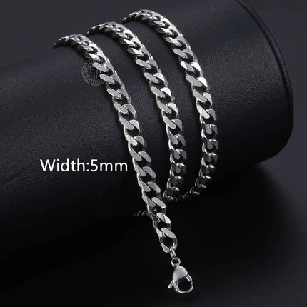 3/5/7/9/11mm Men's Silver Color Necklace Stainless Steel Cuban Link Chain for Mens Womens Basic Black Gold Tone Chokers KNM07