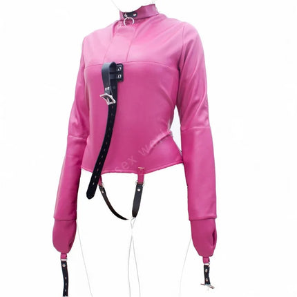 BDSM Leather Lingerie Straitjacket with Crotch Strap,SM Games Bondage Straight Jacket Harness,Slave Role Gimp Costumes Sextoys