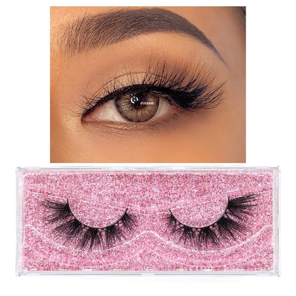 FOXESJI False Eyelashes 3D Mink Eye Lashes Strip Fluffy Dramatic Thick Cross Mink Eyelashes Soft Wispy Fake Eyelashes Extension