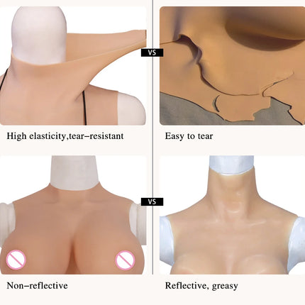 DIY Inflatable Realistic Silicone Fake Boobs Breast Forms Round Collar for Transgender Crossdresser Drag Queen Cosplay