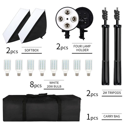 SH Photography Softbox Lighting Kit Four Lamp Softbox Kit 50x70CM Soft Box Equipment E27 Base For Photo Studio Kit Shooting