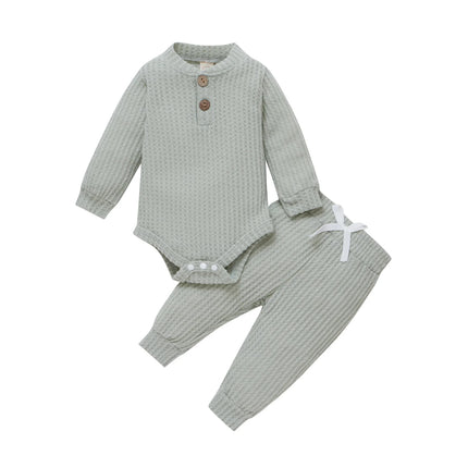 Infant Newborn Baby Girl Boy Spring Autumn Ribbed/Plaid Solid Clothes Sets Long Sleeve Bodysuits + Elastic Pants 2PCs Outfits