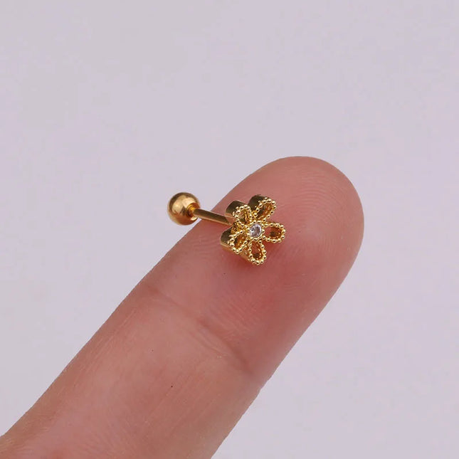 1PC Gold/Silver Color New Design Cz Curved Bar Cartilage Earring Conch Piercing Helix Stud Ear Piercing Jewelry