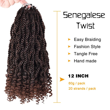 DinDong Senegalse Twist Crochet Hair 20/Stands Synthetic Curly Braiding HairBraids Pre Looped Braid Hair Bulk