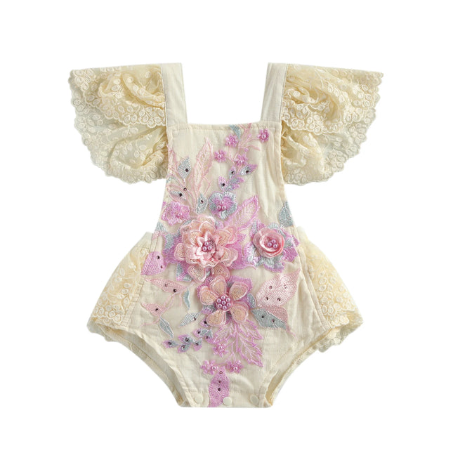 Citgeett Summer Newborn Baby Girls Lace Bodysuit Loose Fly Sleeve Tie-up Playsuit Cute Clothes
