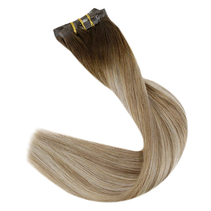 Full Shine PU Clip Hair Extensions Remy Human Hair 100g Seamless Invisible Clip In Extensions Human Hair Balayage Color Blonde