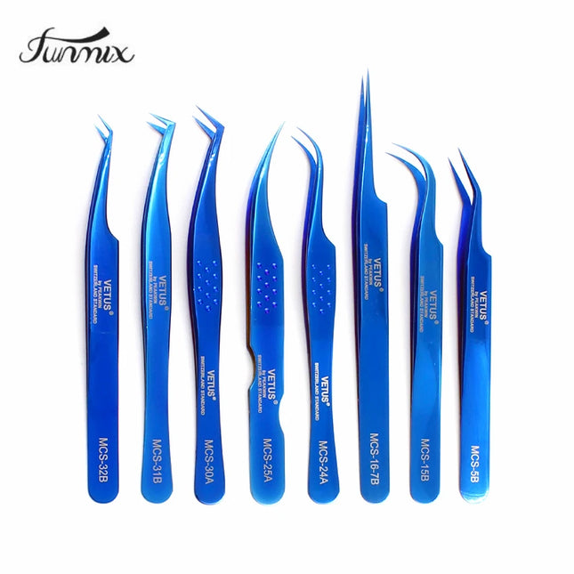 1pcs Vetus MCS Series Blue/Gold/Colorful Russian Volume Bloom Eyelash Extension Tweezers Stainless Precision Lash Tweezers Tools