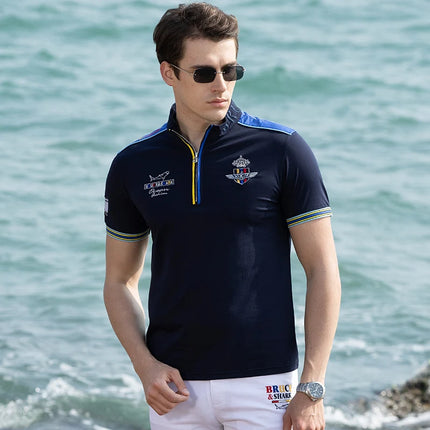 Summer New Stetch Men's Short Polo Shirt Bruce&Shark Casual Thin Straight White Man Top Breathable Skin-friendly Lapel Polo Big