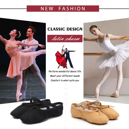 Girls Ballet Shoes Canvas Flat Ballet Dancing Slippers Dance Shoes For Adult Women Kids Children Classic Split-Sole Soft Leather