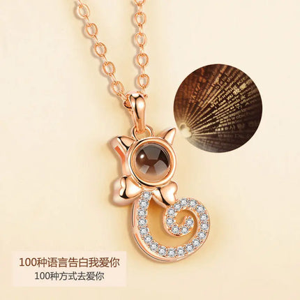 Letter Necklace 100 Languages I Love You Projection Pendant Necklace Women Jewelry Best Friends Collier Femme Bijoux Gifts