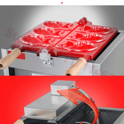 Japanese Fish Shaped Waffle Pan Maker Electric Taiyaki Machine Ice Cream Cone Machine 3 Molds Cake Baking Tools 1400W