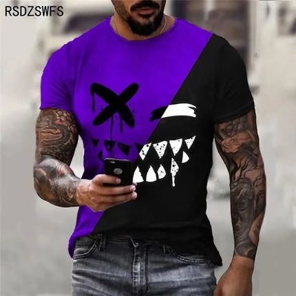 Funny Smiling Face Graphic 3D Print Men T Shirt Street Trendy Fashion Casual Summer O-Neck Short Sleeve Oversized T Shirt Tops
