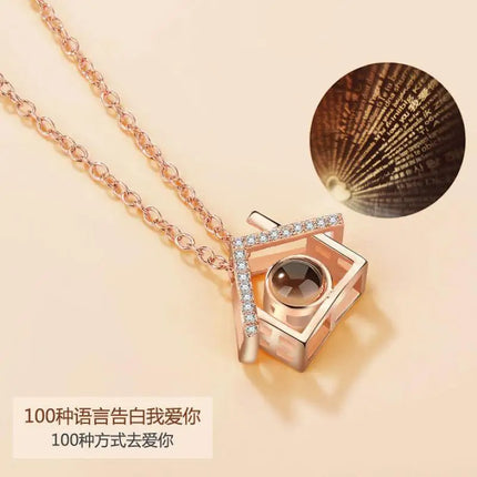 Letter Necklace 100 Languages I Love You Projection Pendant Necklace Women Jewelry Best Friends Collier Femme Bijoux Gifts
