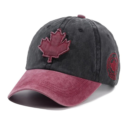 Unisex Washed Cotton Vintage Cap Canada Big Maple Leaf Embroidery Baseball Cap Men And Women Outdoor Sports Hats