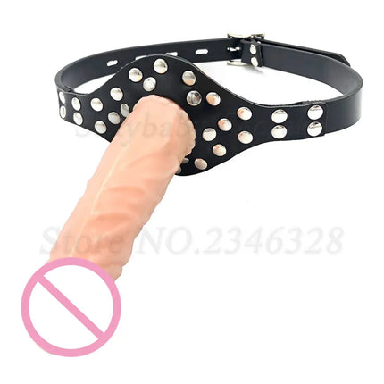 Double-Ended Dildos Gag Strap On Open Mouth Dong Plug PU Leather Harness Realistic Cock Bondage Adult Games Sex Toys For Couples