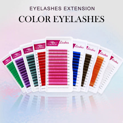 Fadvan Colored Eyelashes Extension Easy Fanning Red Green Blue Brown Purple Colorful Auto Blooming Makeup Lashes 15-20mm Long