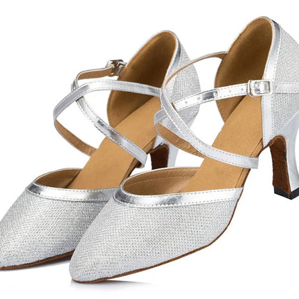 New Latin Shoes Tango Salsa Ballroom Party Women's High Heels Champagne Black Silver Wedding Women's Shoes Summer Sandals