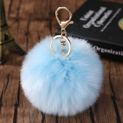 Trinket Fluffy Artificial Rabbit Fur Ball Key Chain 8cm Pompons Keychain 21 Color Women Car Bag Key Ring Hang Jewelry